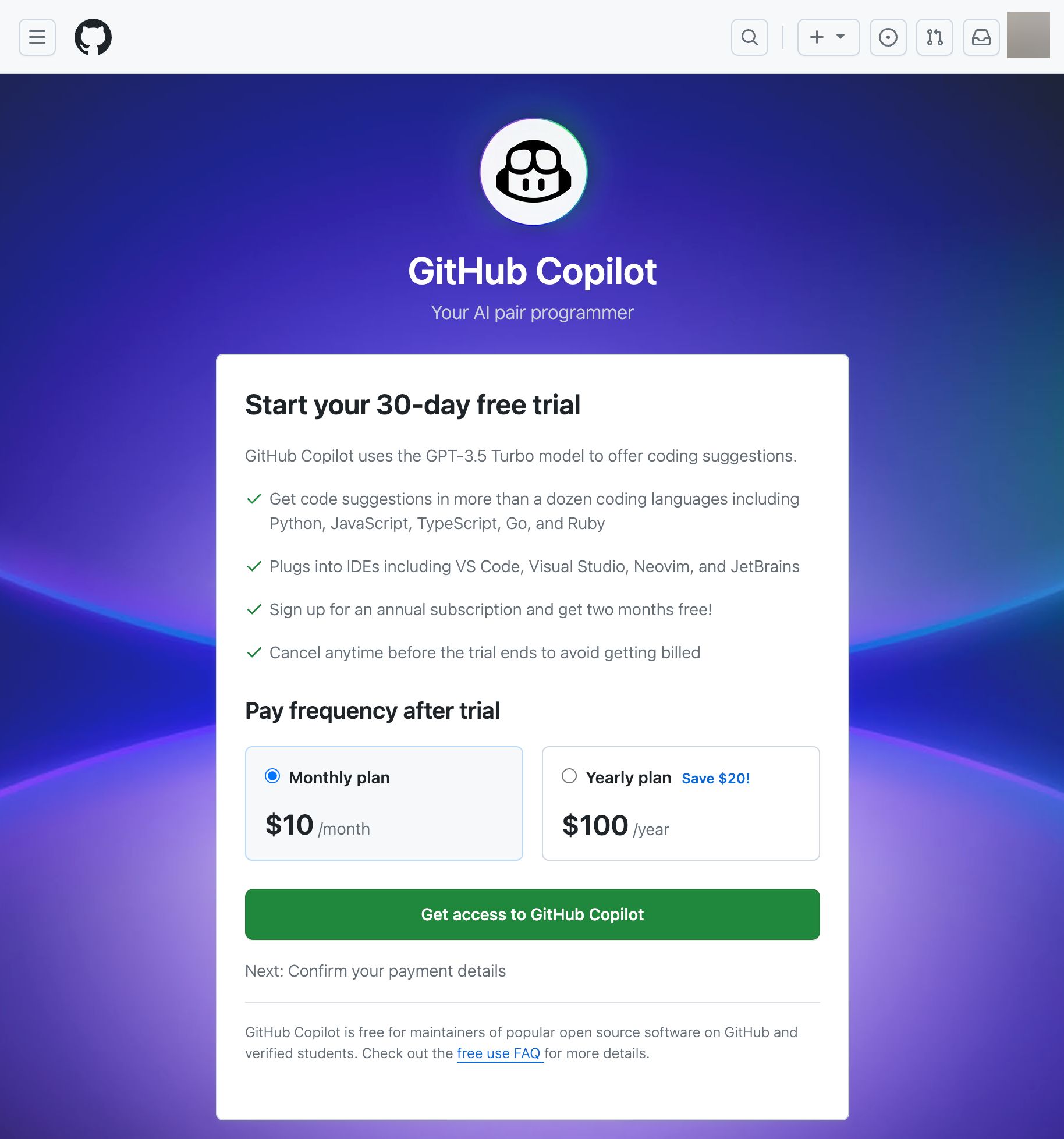 GitHub Copilot - Buy now