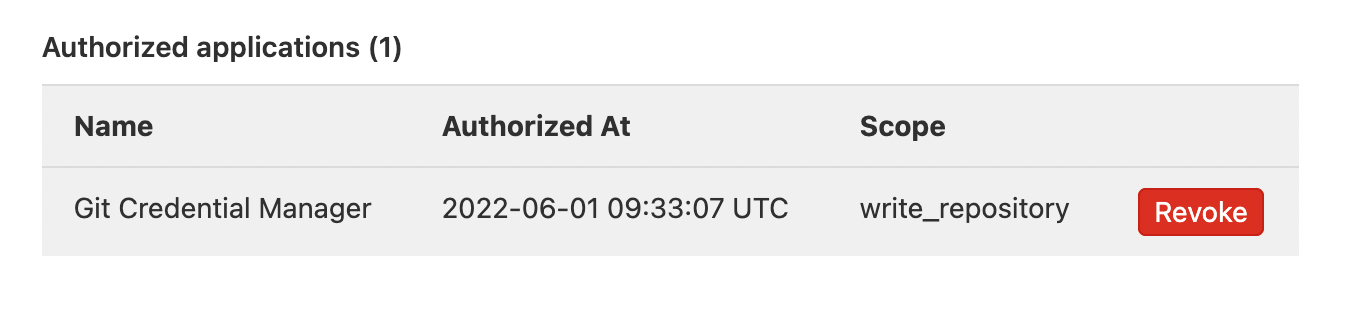 撤銷 GitLab OAuth 應用程式存取權的按鈕