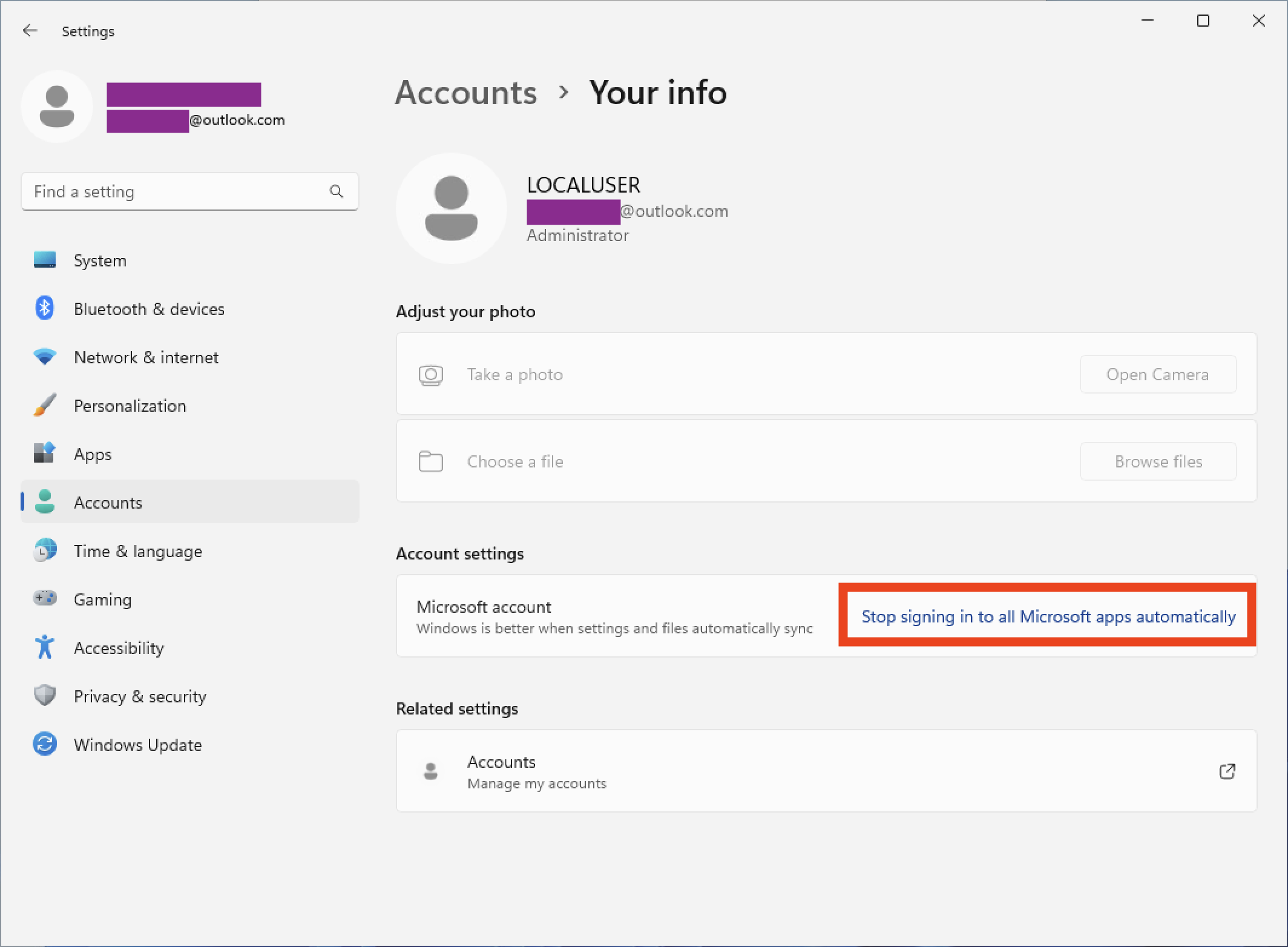 從 Windows 移除您的 Microsoft 帳戶